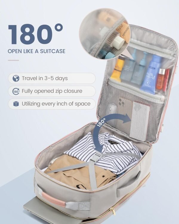 814FWCpNTnL._AC_SL1500_.jpg LOVEVOOK Carry on Travel Backpack, 40L Waterproof Large 17inch Laptop Luggage Daypack as Personal Item Flight Approved, Business Weekender Overnight with 3 Packing Cubes, Light gray-Pink