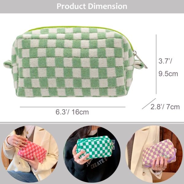 814isbnd1UL._AC_SL1500_.jpg PAZIMIIK Checkered Makeup Bag for Purse Portable Zipper Make Up Pouch Small Cosmetic Case for Travel Accessories (Light Green)
