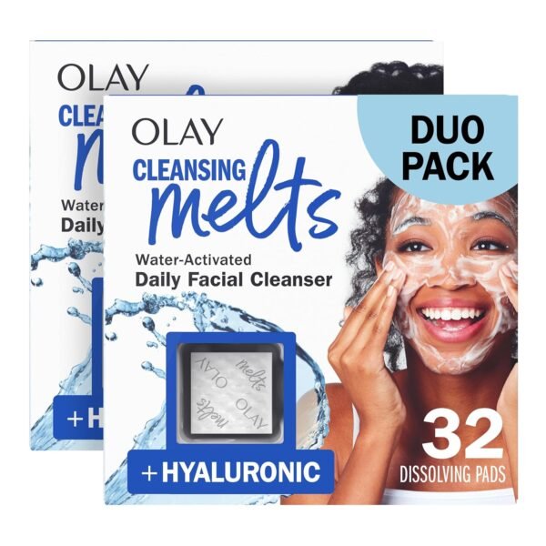 816RlfluDwL._SL1500_.jpg Olay Face Wash, Hyaluronic Acid Cleansing Melts, Fragrance-Free, Daily Use Gentle Cleanser, For All Skin Types, Travel Size, Water-Activated to Clean, Tone, and Refresh, 64ct (2 Pack x 32ct)