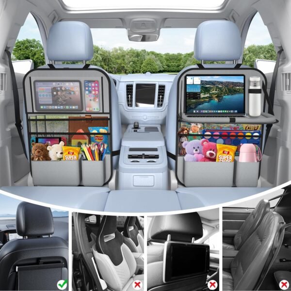 816uFzlJ1QL._AC_SL1500_.jpg 2PACK-Car Backseat Organizer with Touch Screen Tablet Holder,9 Storage Pockets Storage Organizer with Foldable Food Tray, Protector Kick Mats for Kids, Travel Accessories Organizer (Grey)