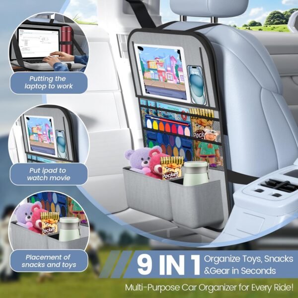 817N2eUrNL._AC_SL1500_.jpg 2PACK-Car Backseat Organizer with Touch Screen Tablet Holder,9 Storage Pockets Storage Organizer with Foldable Food Tray, Protector Kick Mats for Kids, Travel Accessories Organizer (Grey)
