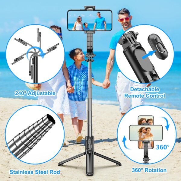 818e1QXYIxL._AC_SL1500_.jpg SelfieShow Selfie Stick, Extendable Selfie Stick Tripod with Wireless Remote and Tripod Stand, Portable, Lightweight, Compatible with iPhone 15 14 13 12 Pro Xs Max X 8Plus, Samsung Smartphone and More