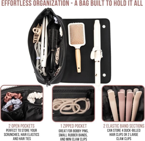 Hair Tools Travel Bag and Heat Resistant Mat for Flat Irons, Straighteners, Curling Iron, and Haircare Accessories, 2-in-1 design, with Interior Pockets, Portable Organizer