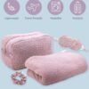 81DlAES2fL._AC_SL1500_.jpg Bliss Womens Travel Blanket Set - 4 Piece Plush Microfiber Packable Travel Blanket with Relaxing Sleep Mask, Carry On Case, and Satin Hair Tie, Pink Gaze