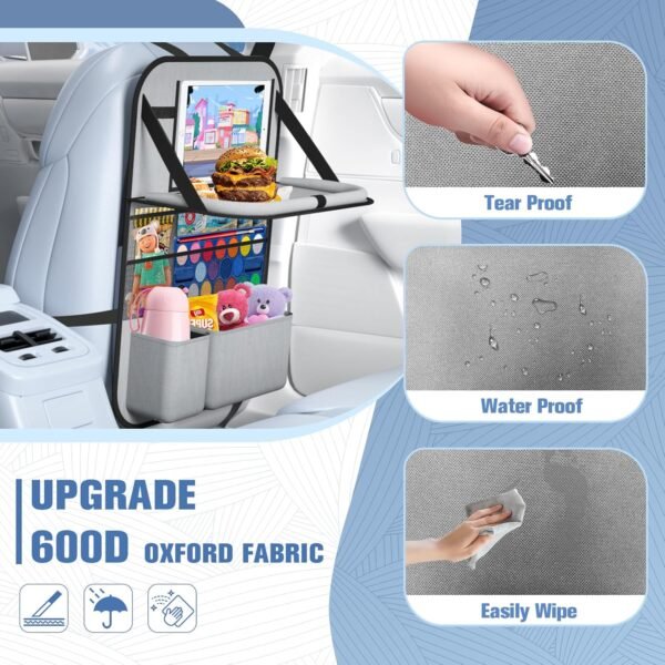 81FDQEDSayL._AC_SL1500_.jpg 2PACK-Car Backseat Organizer with Touch Screen Tablet Holder,9 Storage Pockets Storage Organizer with Foldable Food Tray, Protector Kick Mats for Kids, Travel Accessories Organizer (Grey)