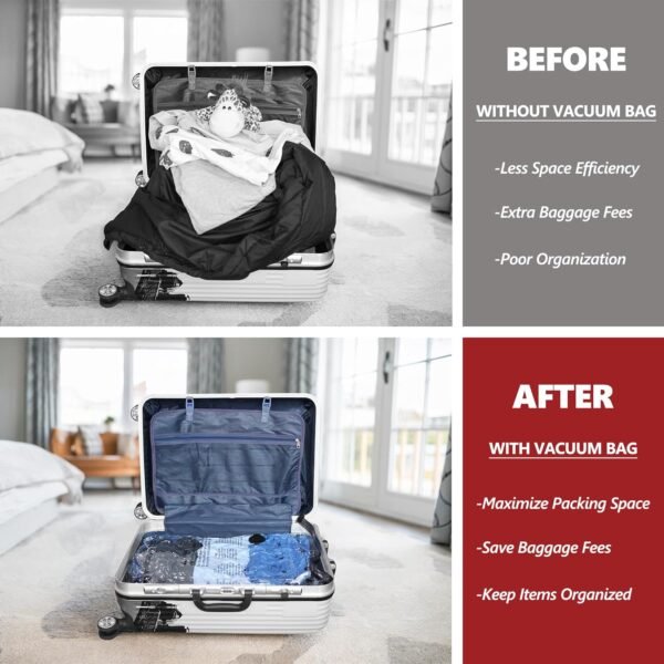 81I3KoXLCQL._AC_SL1500_.jpg SUOCO Travel Vacuum Bags for Luggage with Portable Electric Pump, 8 Small Packing Seal Bags for Clothing Suitcase Backpack, Space Saver Compression Clothes Storage Bag