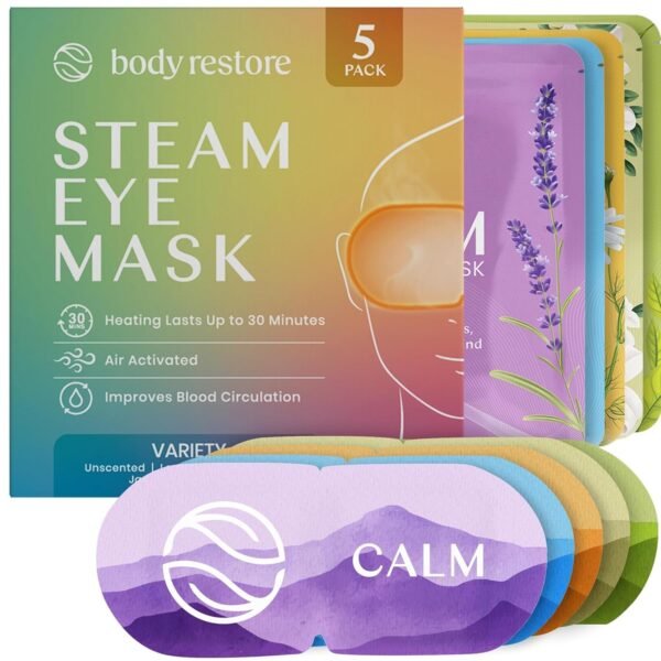 Body Restore Self Heating Warm Compress for Dry Eyes 5 Pack - Heated Eye Mask for Fast Relief, Birthday Gifts for Women, Men, Stye Eye Treatment, Eye Patch, Relaxation, Travel Essentials - Variety