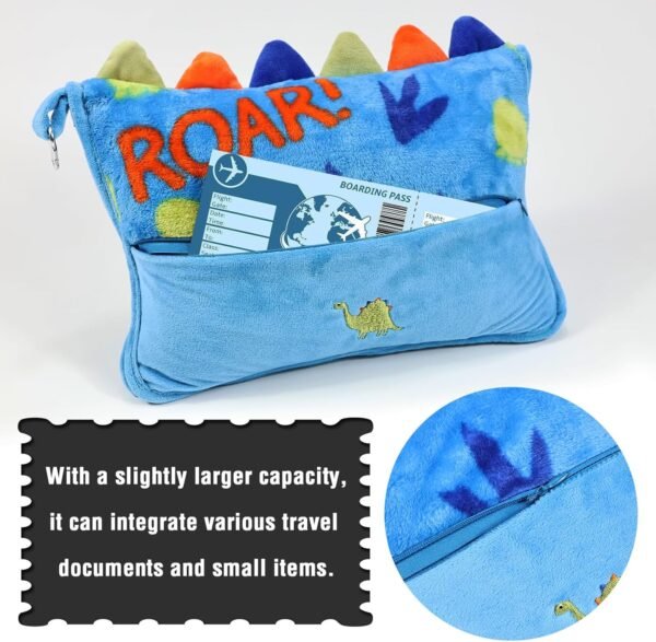 81JnNurUR0L._AC_SL1500_.jpg 3 in 1 Travel Pillow and Blanket Set for Kids,Soft Travel Blanket Airplane Campact with Bag,Pillow Blanket for Boys with a Pocket,Backpack Clip, Luggage Sleeve (Dinosaur)