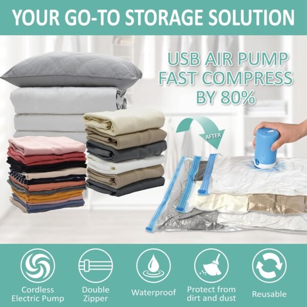81LdIWp8JL._AC_SL1500_.jpg Travel Vacuum Bags with Electric Pump, 8 Pack Vacuum Travel Bags for Luggage and Suitcase, Vacuum Seal Space Saver Compression for Clothes Clothing