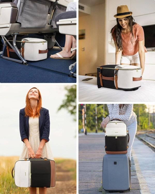 81Lem9Bdb4L._AC_SL1500_.jpg LOVEVOOK Travel Backpack for Women, TSA Carry On Backpack Flight Approved Luggage, 40L Water Resistant Personal Item Daypack Large Weekender Bag fit 17 inch Laptop with 3 Cubes, Beige-black-brown