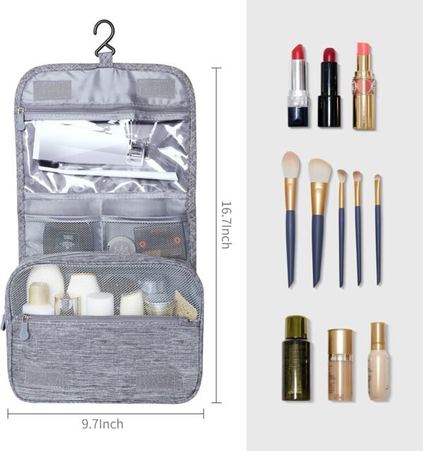 81M4A7zJytL._AC_SL1500_.jpg Large Capacity Toiletry Bag Travel Bag with Hanging Hook for Men and Women Waterproof Travel Cosmetic Bag Bathroom Storage Bag for Brushes Set,Full-Sized Shampoo,Toiletries,Accessories-Grey