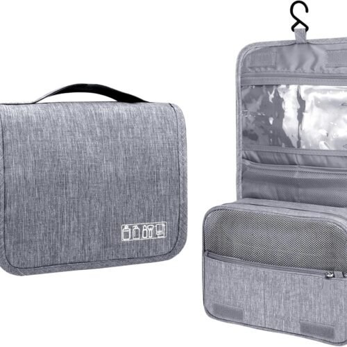 81MffEdTYzL._AC_SL1500_.jpg Large Capacity Toiletry Bag Travel Bag with Hanging Hook for Men and Women Waterproof Travel Cosmetic Bag Bathroom Storage Bag for Brushes Set,Full-Sized Shampoo,Toiletries,Accessories-Grey