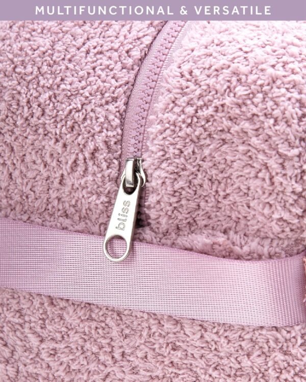 81PuChvr1XL._AC_SL1500_.jpg Bliss Womens Travel Blanket Set - 4 Piece Plush Microfiber Packable Travel Blanket with Relaxing Sleep Mask, Carry On Case, and Satin Hair Tie, Pink Gaze