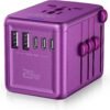 Universal Travel Adapter Offers 5.8A 3X 3.0A USB-C Ports, 2X 2.4A USB-A Ports and Multi AC Outlet, All-in-One International Power Plug Adapter Worldwide Travel Charger for EU USA UK AUS (Purple)