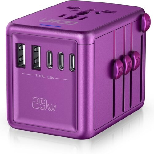 81TWA4yx5AL._AC_SL1500_.jpg Universal Travel Adapter Offers 5.8A 3X 3.0A USB-C Ports, 2X 2.4A USB-A Ports and Multi AC Outlet, All-in-One International Power Plug Adapter Worldwide Travel Charger for EU USA UK AUS (Purple)