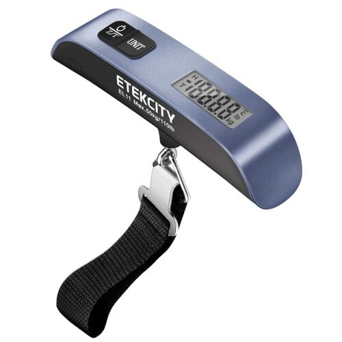 81TfNMQ2H8L._SL1500_.jpg Etekcity Luggage Scale, Travel Essentials, Digital Suitcase Weight Scales for Travel Accessories, Hanging Baggage Scale with Temperature Sensor, Rubber Paint, 110 Pounds, Battery Included, Blue