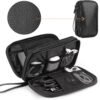 Leather Travel Electronic Organizer - Double Layer, Waterproof Case for Cables, Chargers, Phones & More - Portable, Shockproof Pouch for All Your Electronics Accessories (Black, M)