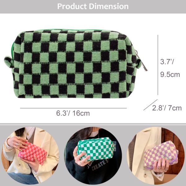 81aiqX5HJCL._AC_SL1500_.jpg PAZIMIIK Checkered Makeup Bag for Purse Portable Zipper Make Up Pouch Small Cosmetic Case for Travel Accessories (Green Black)