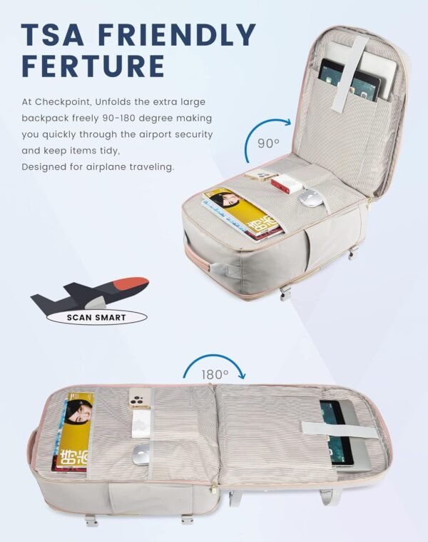 81aym1cXRKL._AC_SL1500_.jpg LOVEVOOK Carry on Travel Backpack, 40L Waterproof Large 17inch Laptop Luggage Daypack as Personal Item Flight Approved, Business Weekender Overnight with 3 Packing Cubes, Light gray-Pink