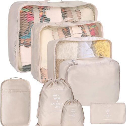 81bmzMGvP1L._AC_SL1500_.jpg 8 Set Packing Cubes for Suitcases, kingdalux Travel Luggage Packing Organizers with Laundry Bag, Compression Storage Shoe Bag, Clothing Underwear Bag, for Man & Women