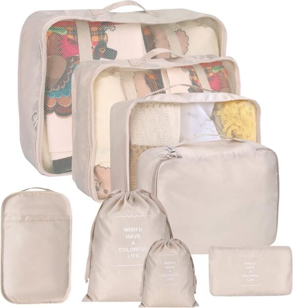 81bmzMGvP1L._AC_SL1500_.jpg 8 Set Packing Cubes for Suitcases, kingdalux Travel Luggage Packing Organizers with Laundry Bag, Compression Storage Shoe Bag, Clothing Underwear Bag, for Man & Women