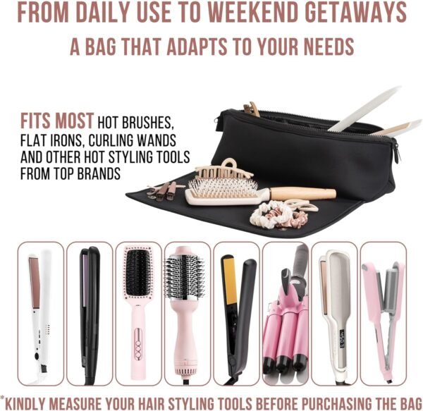 Hair Tools Travel Bag and Heat Resistant Mat for Flat Irons, Straighteners, Curling Iron, and Haircare Accessories, 2-in-1 design, with Interior Pockets, Portable Organizer