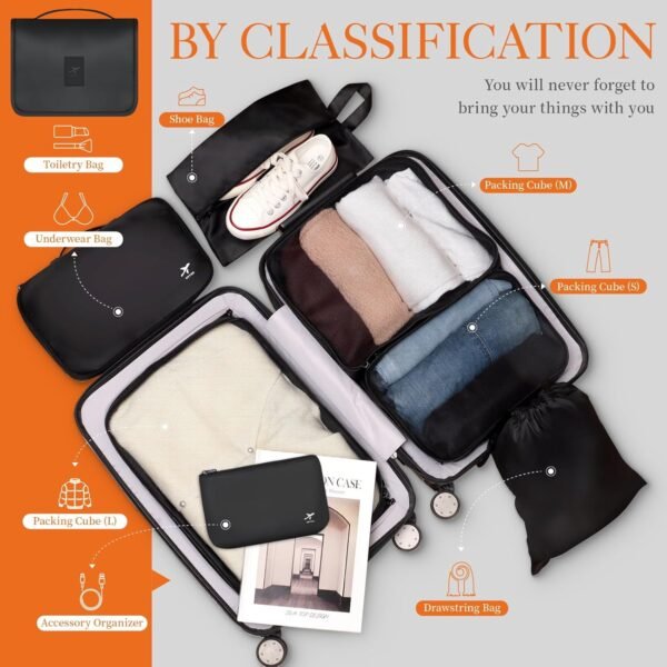 81eb5R5xHFL._AC_SL1500_.jpg HOTOR Packing Cubes for Suitcases - 8 Pieces, Light Packing Cubes for Travel, Premium Suitcase Organizer Bags Set, Space-Saving Luggage Organizers, Travel Accessories and Essentials, Black