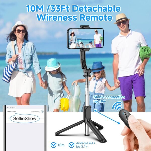 81ho2XGXv2L._AC_SL1500_.jpg SelfieShow Selfie Stick, Extendable Selfie Stick Tripod with Wireless Remote and Tripod Stand, Portable, Lightweight, Compatible with iPhone 15 14 13 12 Pro Xs Max X 8Plus, Samsung Smartphone and More