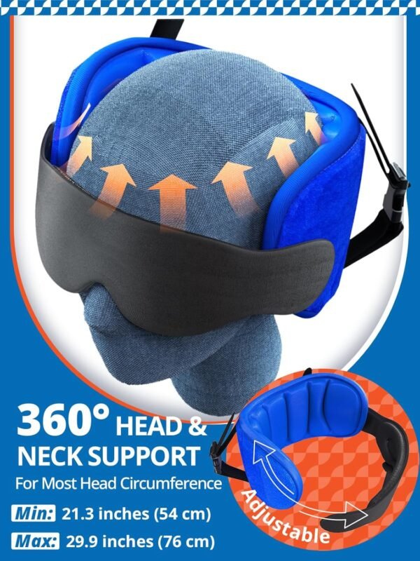 Travel Pillows for Airplanes, 360° Support Headrest Pillow with Eye Mask for Sleeping Long Flights, Travel Pillow for Car Road Trip, Car Headrest, Travel Accessories Stop Bobblehead, Black