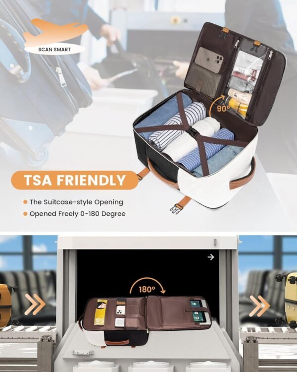 81jusScdYnL._AC_SL1500_.jpg LOVEVOOK Travel Backpack for Women, TSA Carry On Backpack Flight Approved Luggage, 40L Water Resistant Personal Item Daypack Large Weekender Bag fit 17 inch Laptop with 3 Cubes, Beige-black-brown