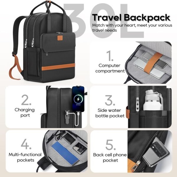 imiomo Hard Shell 20 Inch Carry on Luggage 3 Piece Set with Travel Backpack, Lightweight Hardside Carry-On Suitcase with Spinner Wheels and TSA Lock, Black