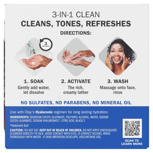 81l-Dr78gcL._SL1500_.jpg Olay Face Wash, Hyaluronic Acid Cleansing Melts, Fragrance-Free, Daily Use Gentle Cleanser, For All Skin Types, Travel Size, Water-Activated to Clean, Tone, and Refresh, 64ct (2 Pack x 32ct)
