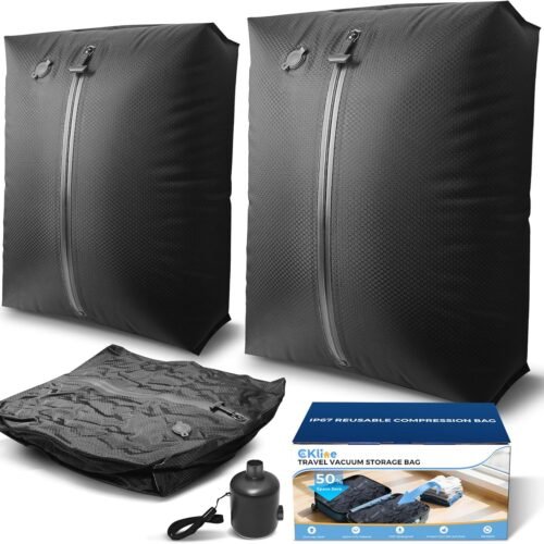 81m8V5SFZjL._AC_SL1500_.jpg Travel Vacuum Bags for Luggage with Electric Pump, IP67 Reusable Vacuum Compression Bags for Travel, Backpack & Suitcases,Vacuum Seal Packing Cubes for Clothing (2PC-PUMP)