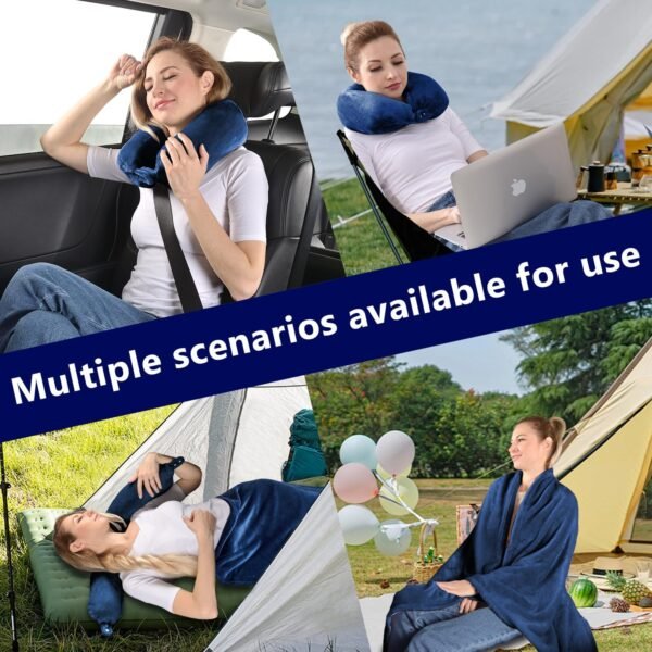 81npaXxC7pL._AC_SL1500_.jpg Multifunctional Neck Pillow, Soft Warm Blanket with Cozy Neck Pillow Case, Portable Blanket Set for Airplane, Camping, Car (Navy Blue)