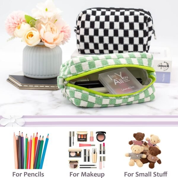 81o5WDeE8zL._AC_SL1500_.jpg PAZIMIIK Checkered Makeup Bag for Purse Portable Zipper Make Up Pouch Small Cosmetic Case for Travel Accessories (Light Green)