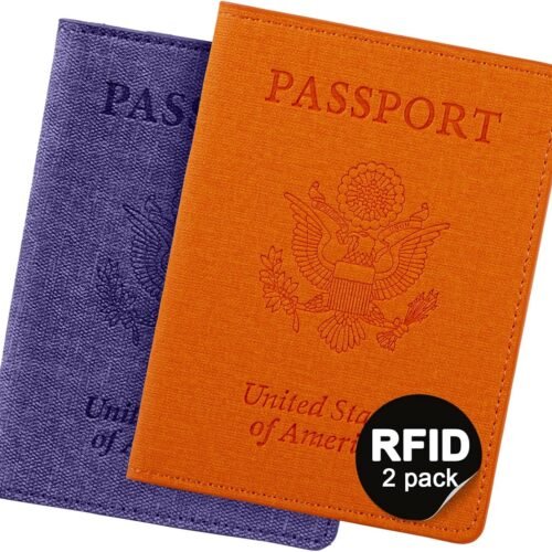 81qjqkD3tIL._AC_SL1500_.jpg VIDIVICI 2 Pack RFID Passport Holder, Travel Gifts, Travel Accessories - Orange&Purple