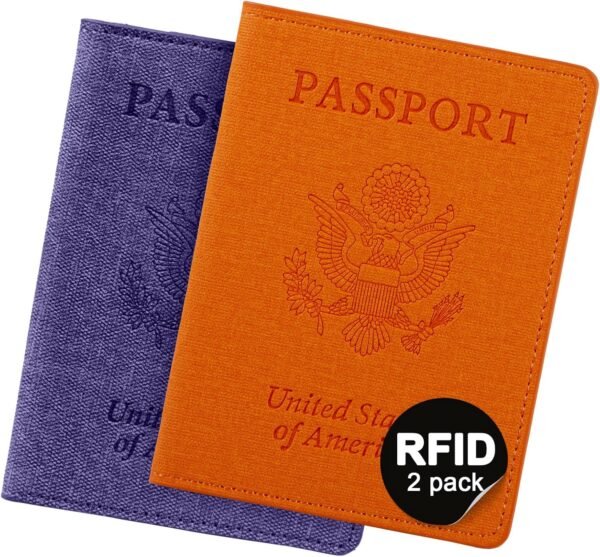 81qjqkD3tIL._AC_SL1500_.jpg VIDIVICI 2 Pack RFID Passport Holder, Travel Gifts, Travel Accessories - Orange&Purple