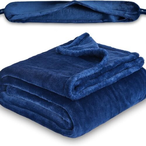 81tmgfA189L._AC_SL1500_.jpg Multifunctional Neck Pillow, Soft Warm Blanket with Cozy Neck Pillow Case, Portable Blanket Set for Airplane, Camping, Car (Navy Blue)
