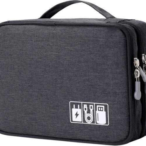 81txS-24KbL._AC_SL1500_.jpg Lanola Travel Cable Organizer Bag, Electronic Accessories Case Portable Double Layer Cable Storage Bag for Cord,phone,Charger, Flash Drive, Phone, SD Card,Personal Items - (Black)