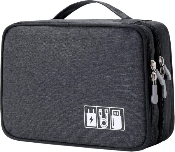 81txS-24KbL._AC_SL1500_.jpg Lanola Travel Cable Organizer Bag, Electronic Accessories Case Portable Double Layer Cable Storage Bag for Cord,phone,Charger, Flash Drive, Phone, SD Card,Personal Items - (Black)