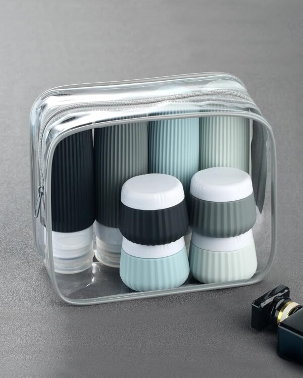 81vOYacSaoL._SL1500_.jpg Travel Bottles - 8 Pack, TSA Approved Travel Size Toiletries, Leak Proof Silicone Squeezable Containers in Clear Bag