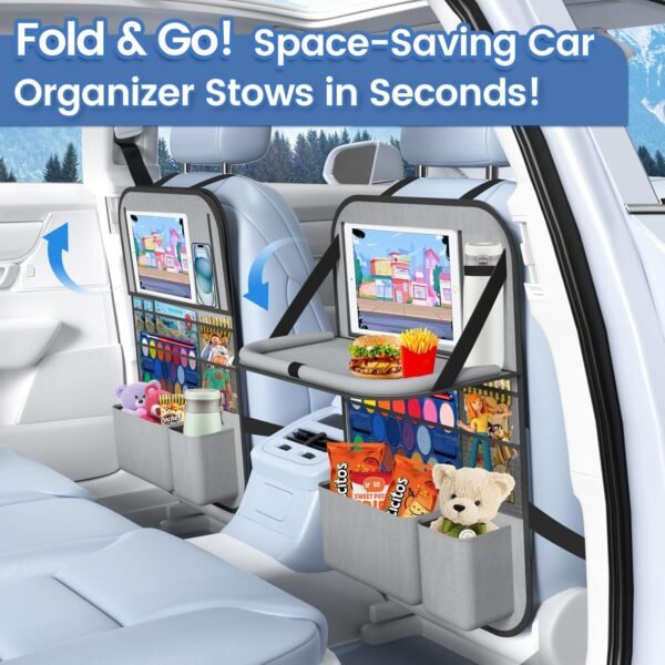 81va0XIPZGL._AC_SL1500_.jpg 2PACK-Car Backseat Organizer with Touch Screen Tablet Holder,9 Storage Pockets Storage Organizer with Foldable Food Tray, Protector Kick Mats for Kids, Travel Accessories Organizer (Grey)