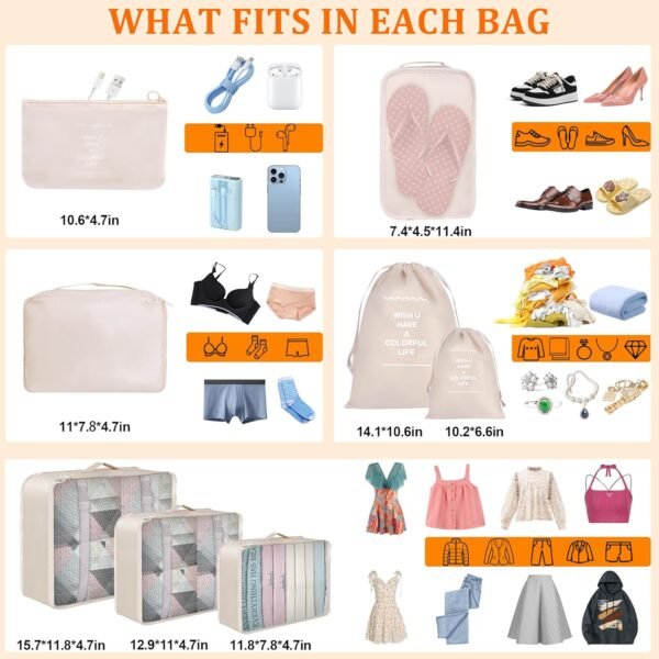 81veCCW-JXL._AC_SL1500_.jpg 8 Set Packing Cubes for Suitcases, kingdalux Travel Luggage Packing Organizers with Laundry Bag, Compression Storage Shoe Bag, Clothing Underwear Bag, for Man & Women