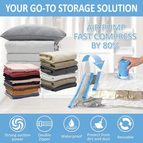 81y3sL8ittL._AC_SL1500_.jpg 12 Pack Travel Vacuum Storage Bags with Portable Electric Pump, Vacuum Seal Space Saver Bags for Clothing, Vacuum Travel Bags for Luggage