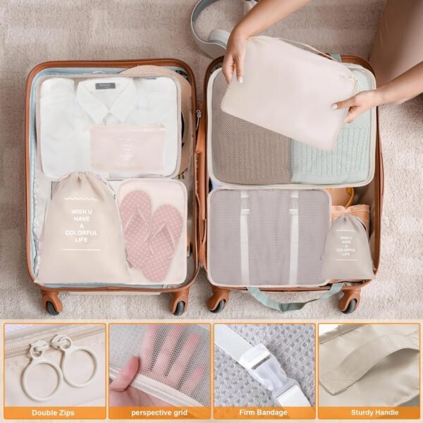 919ltvUOswL._AC_SL1500_.jpg 8 Set Packing Cubes for Suitcases, kingdalux Travel Luggage Packing Organizers with Laundry Bag, Compression Storage Shoe Bag, Clothing Underwear Bag, for Man & Women