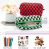 91EuDE01vHL._AC_SL1500_.jpg PAZIMIIK Checkered Makeup Bag for Purse Portable Zipper Make Up Pouch Small Cosmetic Case for Travel Accessories (Green Black)