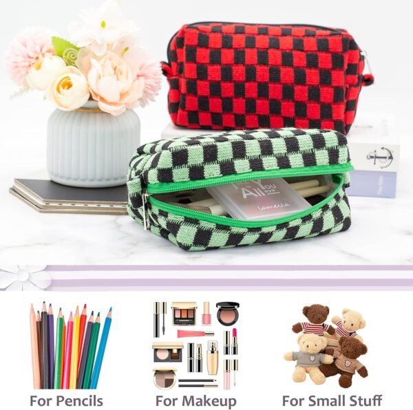91EuDE01vHL._AC_SL1500_.jpg PAZIMIIK Checkered Makeup Bag for Purse Portable Zipper Make Up Pouch Small Cosmetic Case for Travel Accessories (Green Black)