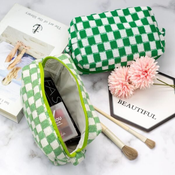 91LxMwoy36L._AC_SL1500_.jpg PAZIMIIK Checkered Makeup Bag for Purse Portable Zipper Make Up Pouch Small Cosmetic Case for Travel Accessories (Light Green)