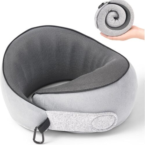 Travel Pillow, 100% Pure Memory Foam Travel Neck Pillow Airplane Neck Support Ergonomic Design for Traveling Suitable for Airplanes,Offices and Cars-Grey