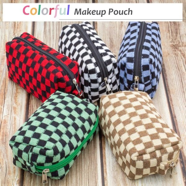 A1-vuw1UGL._AC_SL1500_.jpg PAZIMIIK Checkered Makeup Bag for Purse Portable Zipper Make Up Pouch Small Cosmetic Case for Travel Accessories (Green Black)